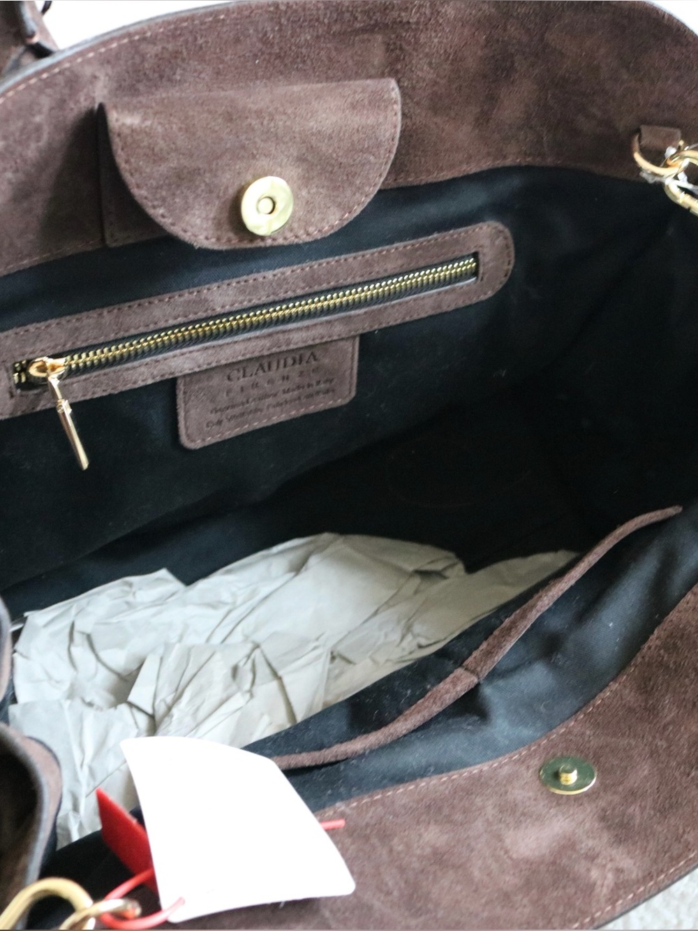 NWT Claudia Firenze Large Suede Bag Chocolate Brown - Picture 5 of 5